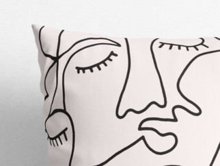 Bavlněný povlak na polštář - abstraktní obličeje na béžovém