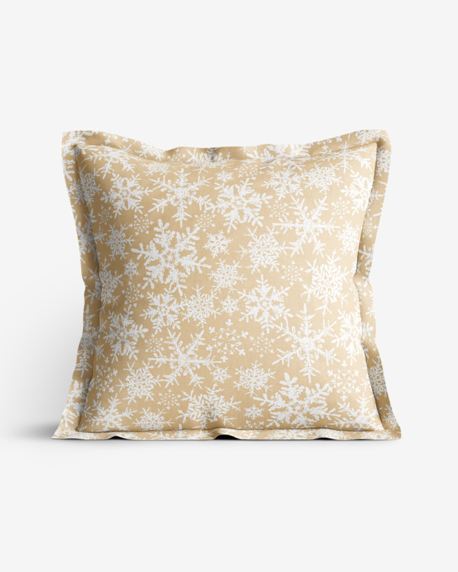 Bavlněný povlak na polštář s ozdobným lemem - sněhové vločky na zlatém