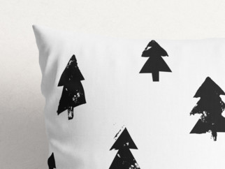 Vánoční bavlněný povlak na polštář - černé stromečky na bílém