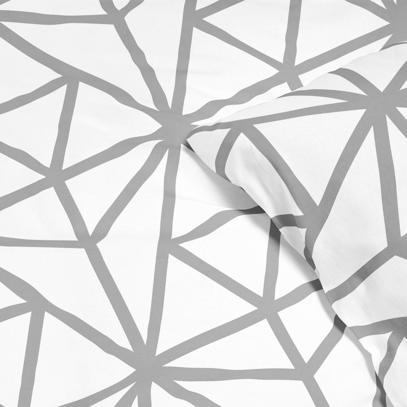 Saténové ložní povlečení Deluxe - šedé geometrické tvary na bílém