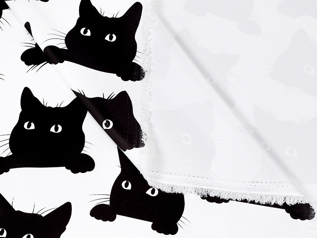 Zatemňovací látka Blackout - BL-56 černé kočky na bílém