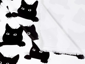 Zatemňovací látka Blackout BL-56 - vzor černé kočky na bílém - šířka 140 cm