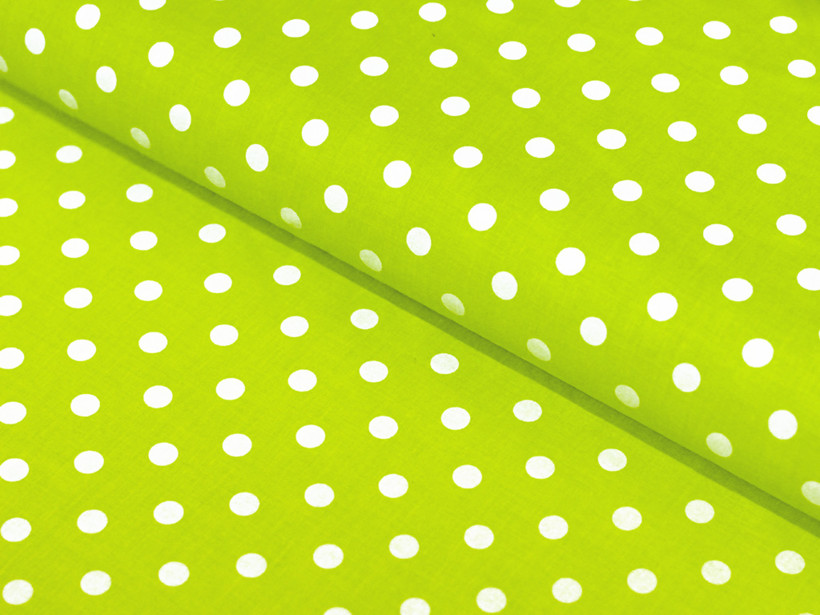 Bavlněné plátno - bílé puntíky na světle zeleném
