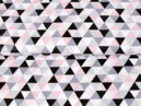 Bavlněné plátno SIMONA - vzor 972 růžové a šedé trojúhelníky - metráž š. 160cm
