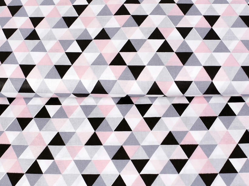 Bavlněné plátno - růžové a šedé trojúhelníky