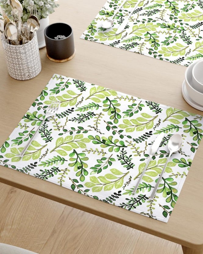 Prostírání na stůl 100% bavlněné plátno - zelené lístečky - sada 2ks