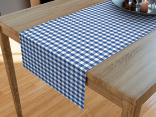 Bavlněný běhoun na stůl KANAFAS - vzor malé modro-bílé kostičky