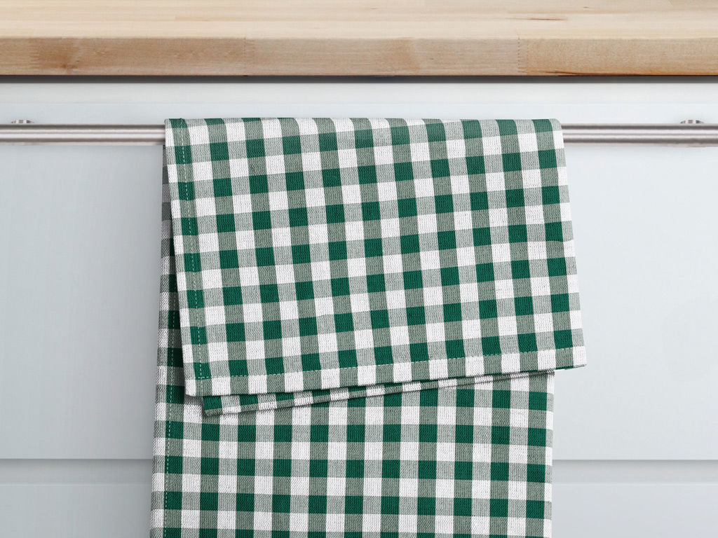 Kuchyňská bavlněná utěrka - malé zeleno-bílé kostičky