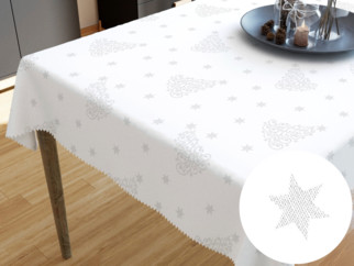 Teflonový ubrus - vzor stříbrné vánoční stromečky a hvězdičky