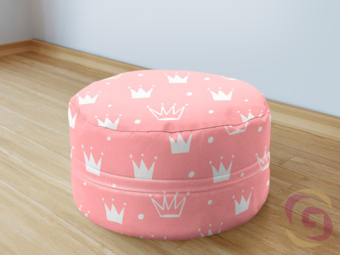 Bavlněný sedací bobek - vzor korunky na růžovém