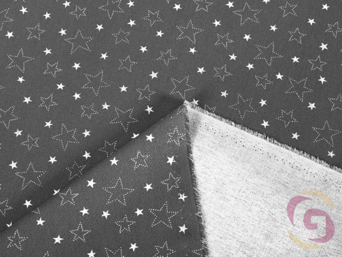 Bavlněné plátno SIMONA - vánoční vzor X-17 bílé hvězdičky na šedém