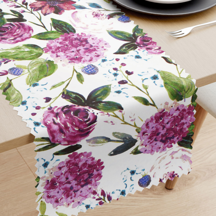 Běhoun na stůl teflonový - motiv fialových hortenzií