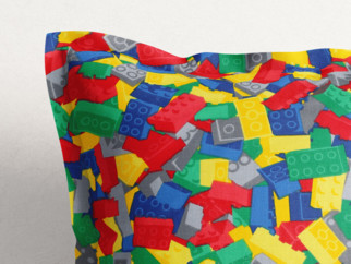 Dětský bavlněný povlak na polštář s ozdobným lemem - barevná stavebnice