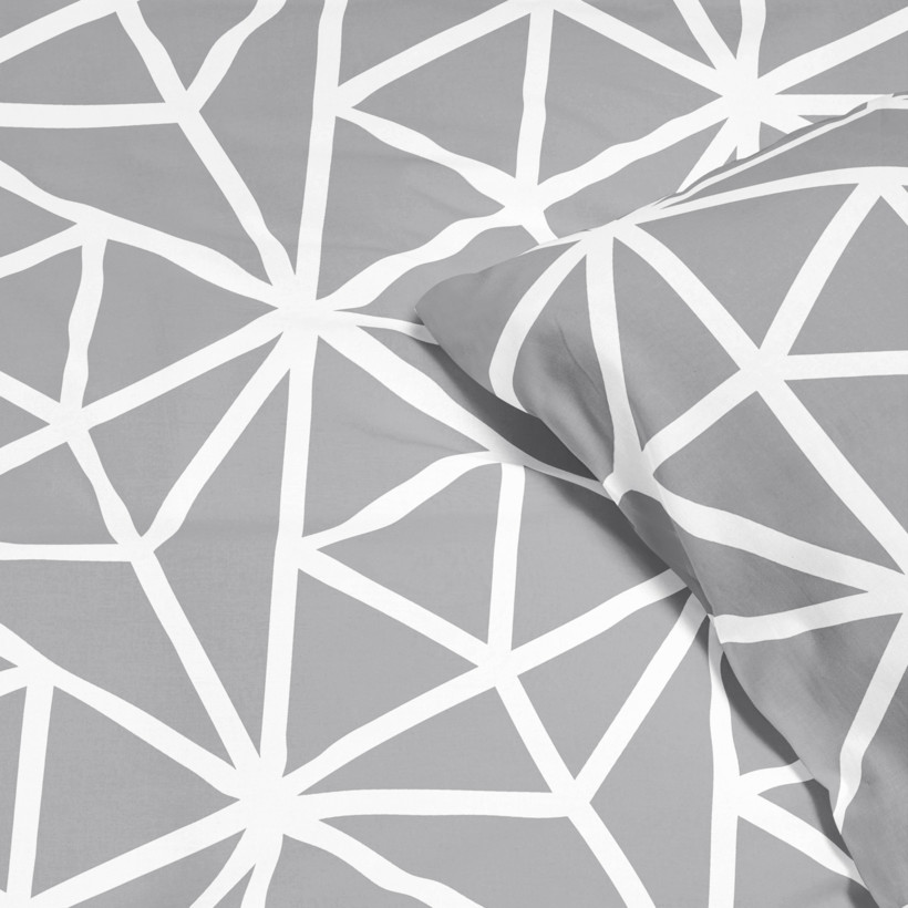 Saténové ložní povlečení Deluxe - bílé geometrické tvary na šedém