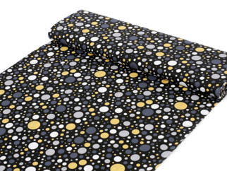 Bavlněné plátno SIMONA - vzor 1015 barevné puntíky a kolečka na černém - metráž š. 145cm