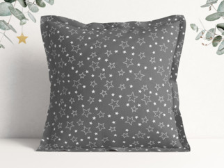 Vánoční bavlněný povlak na polštář s ozdobným lemem - vzor bílé hvězdičky na šedém