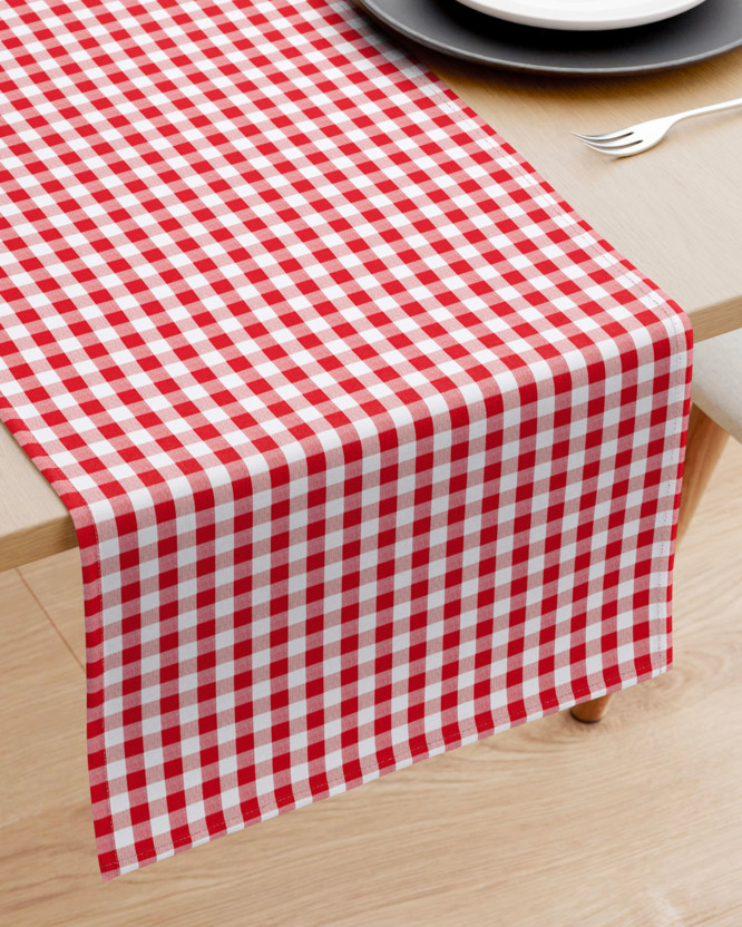 Běhoun na stůl 100% bavlněné plátno - červené a bílé kostičky