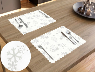 Vánoční teflonové prostírání na stůl - vzor stříbrné vločky na bílém - sada 2ks