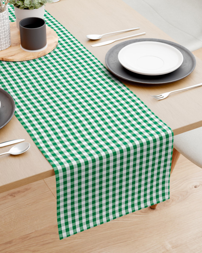 Běhoun na stůl 100% bavlněné plátno - zelené a bílé kostičky