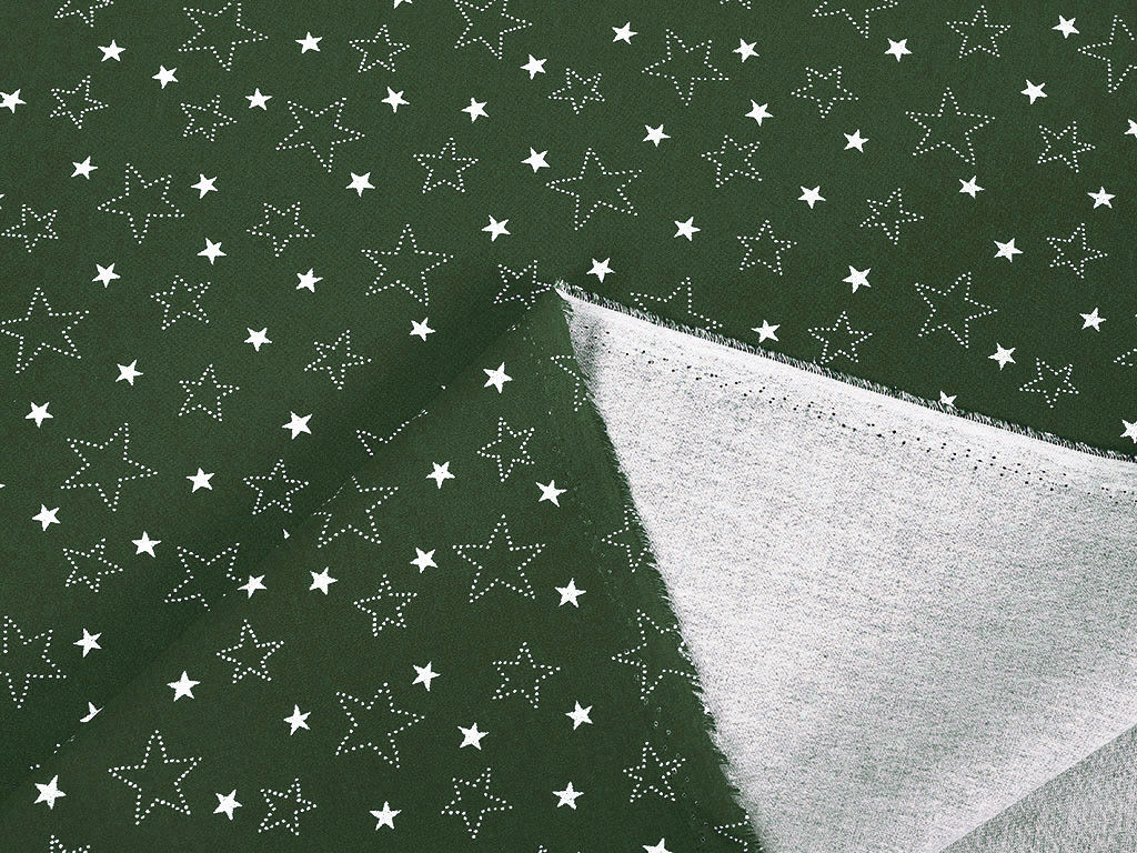 Bavlněné plátno - bílé hvězdičky na zeleném