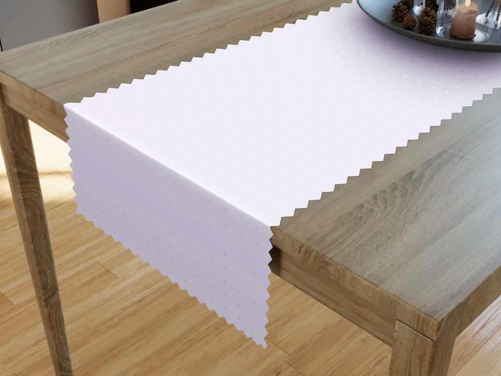 Sváteční běhoun na stůl teflonový - bílý s fialovým nádechem s lesklými čtverečky