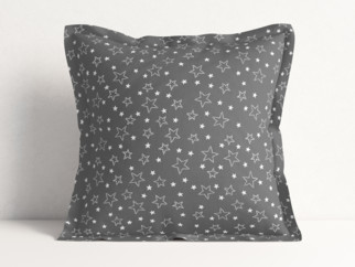 Bavlněný povlak na polštář s ozdobným lemem - vzor bílé hvězdičky na šedém
