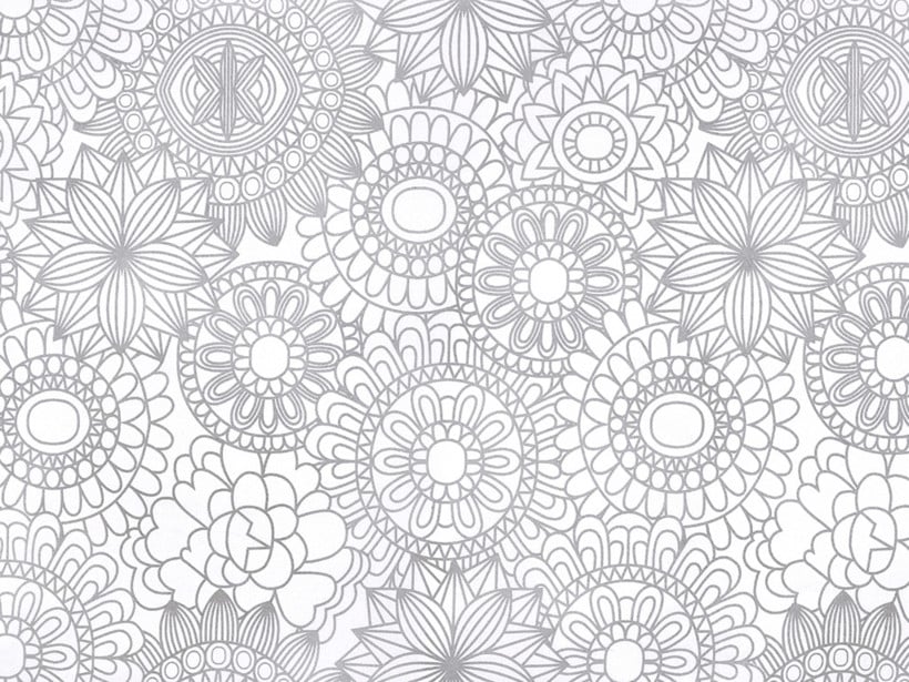 Bavlněné plátno - velké šedé mandaly na bílém