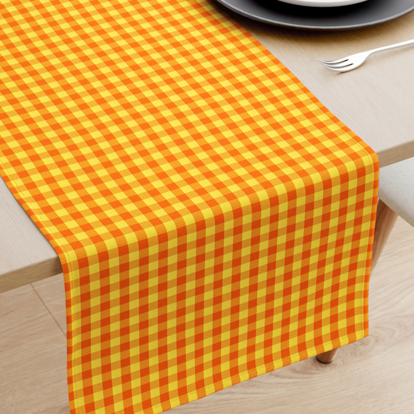 Běhoun na stůl 100% bavlna - malé oranžovo-žluté kostičky