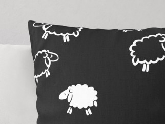 Dětský bavlněný povlak na polštář - vzor bílé ovečky na černém