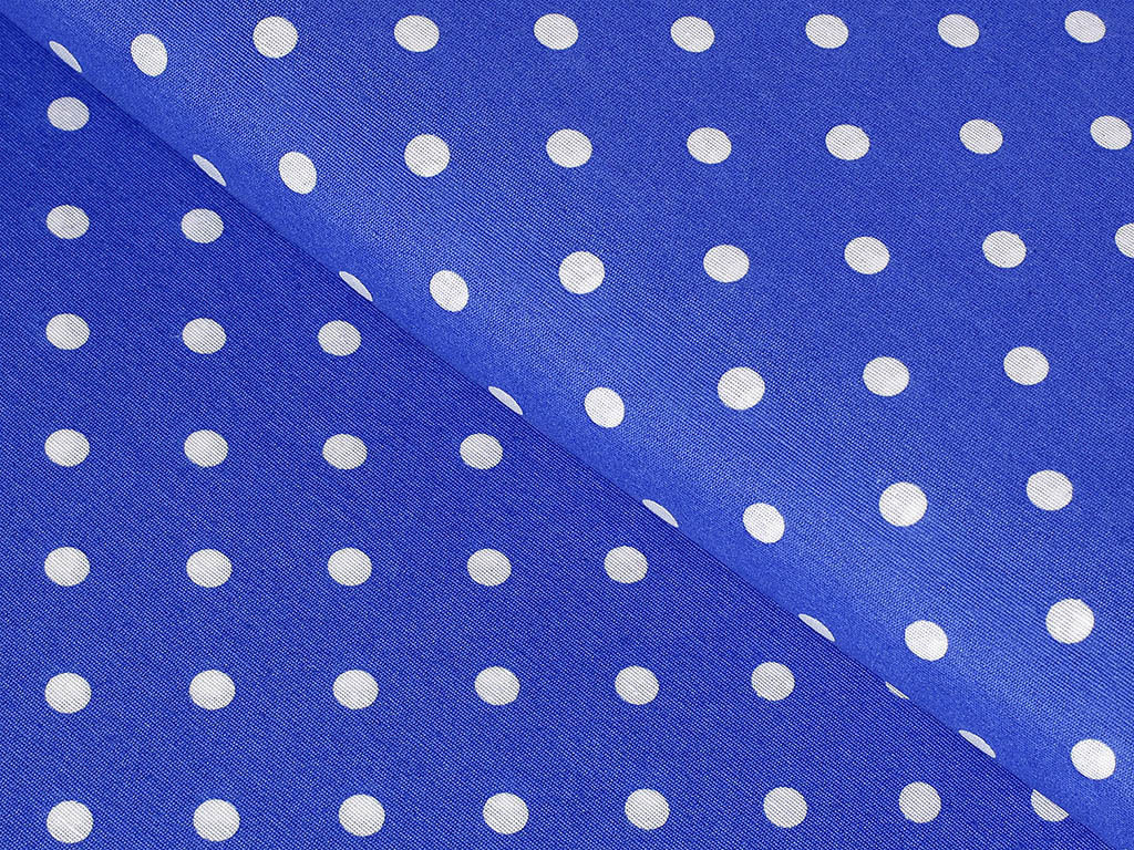 Dekorační látka Loneta - bílé puntíky na tmavě modrém
