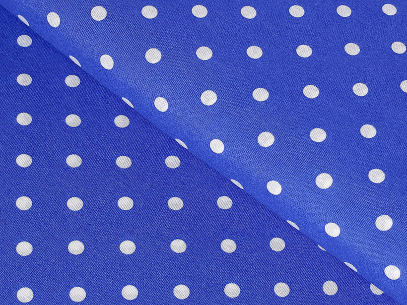 Dekorační látka Loneta - bílé puntíky na tmavě modrém
