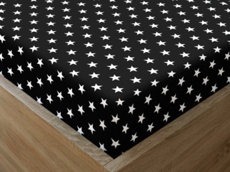 Bavlněné napínací prostěradlo - vzor bílé hvězdičky na černém