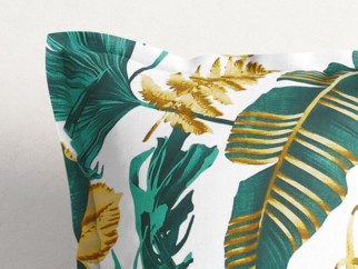Bavlněný povlak na polštář s ozdobným lemem - palmové listy na bílém