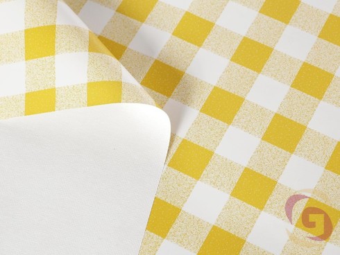PVC ubrusovina s textilním podkladem - vzor žluté káro