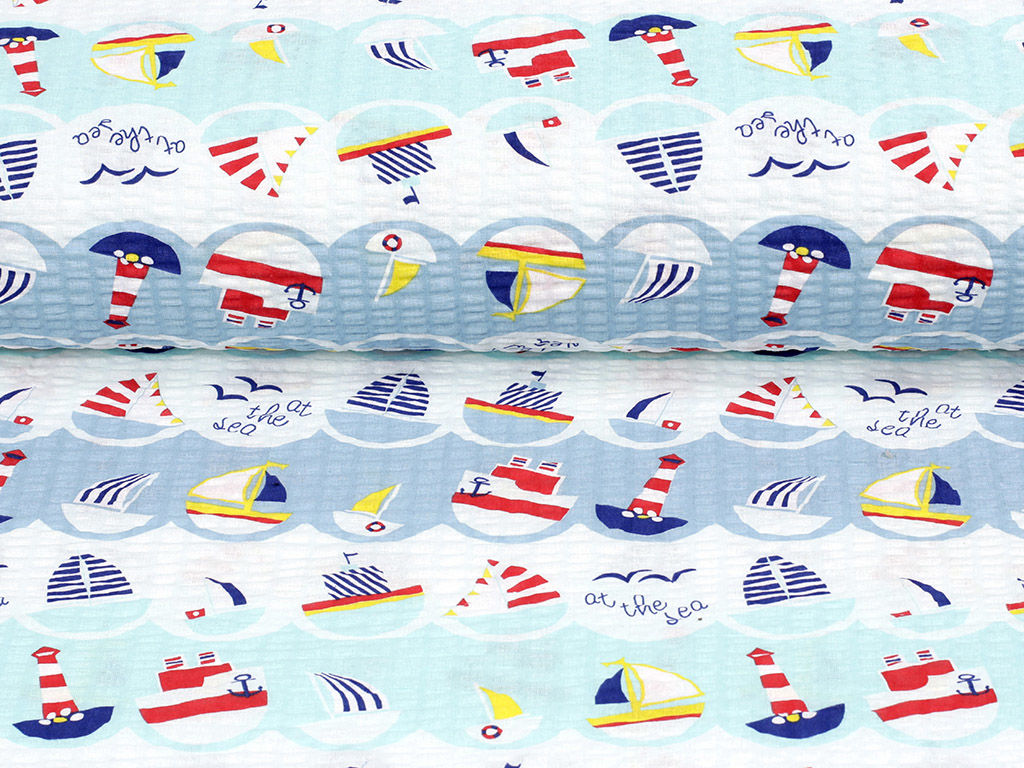 Bavlněný krep - loďky ve vlnách