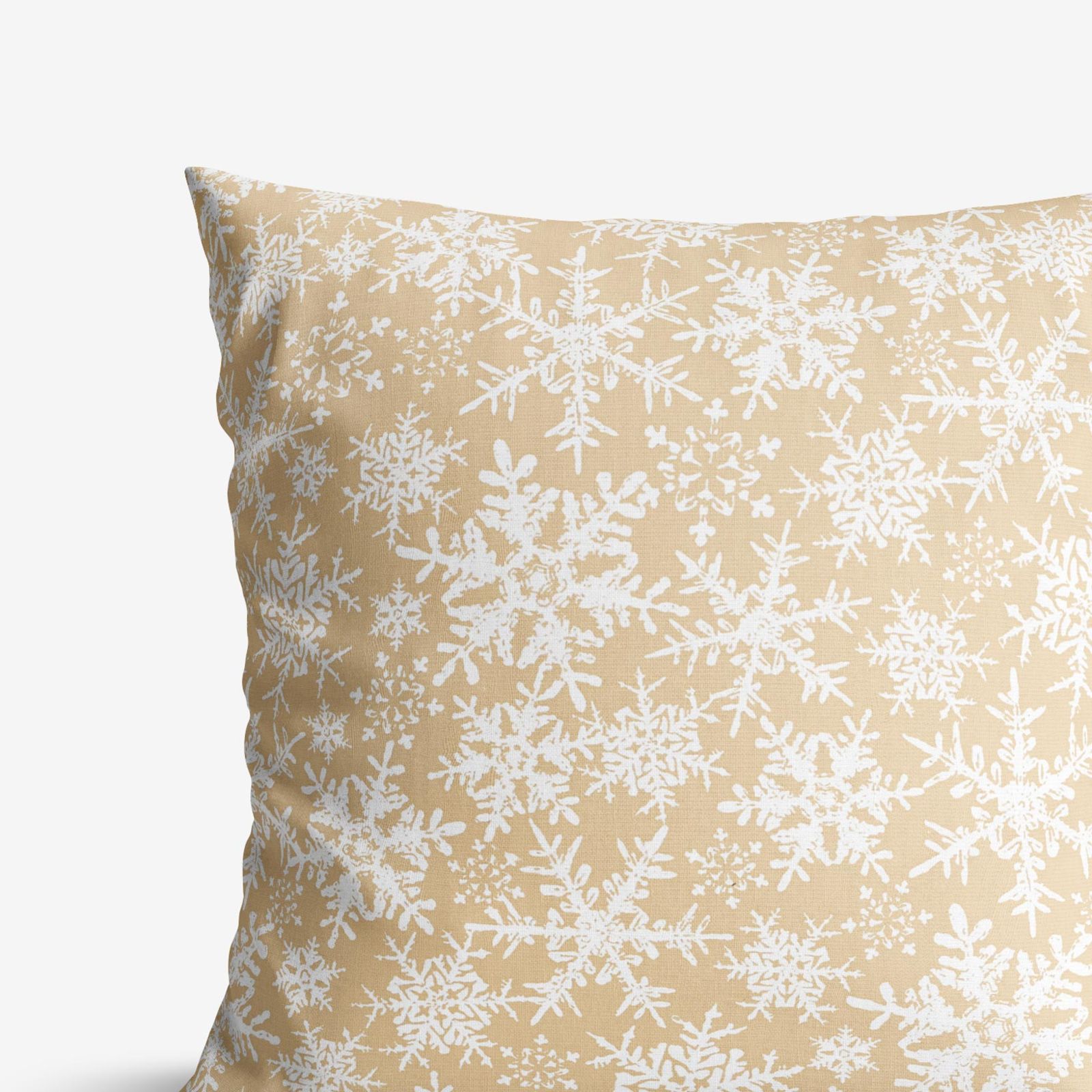 Vánoční bavlněný povlak na polštář - sněhové vločky na zlatém