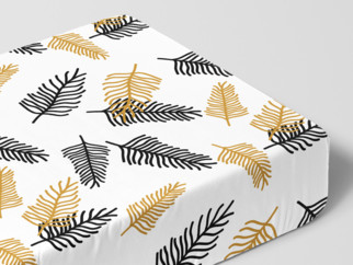 Bavlněné napínací prostěradlo - vzor černé a zlaté palmové listy