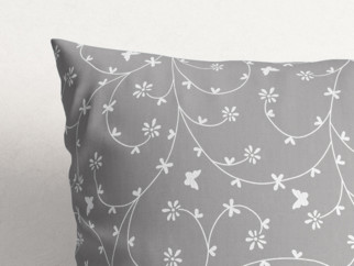 Bavlněný povlak na polštář - vzor kytičky a motýlci na šedém