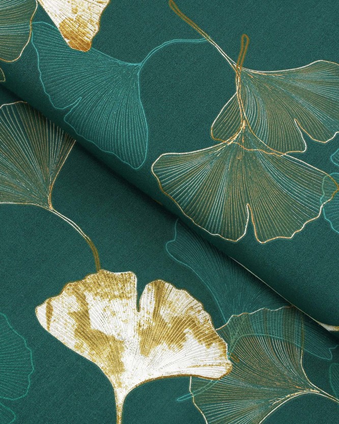 Bavlněné plátno - listy ginkgo na tmavě zeleném