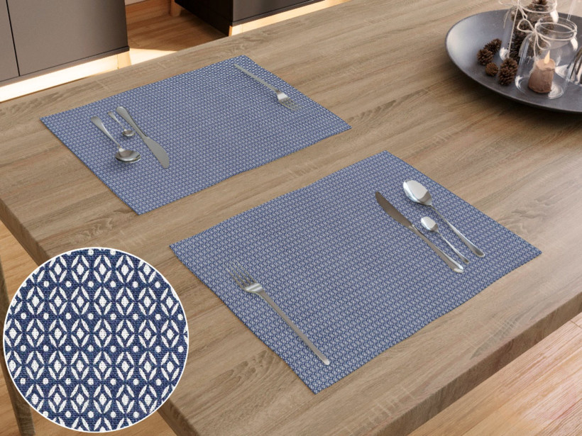 Prostírání na stůl 100% bavlněné plátno - geometrické tvary na tmavě modrém - sada 2ks