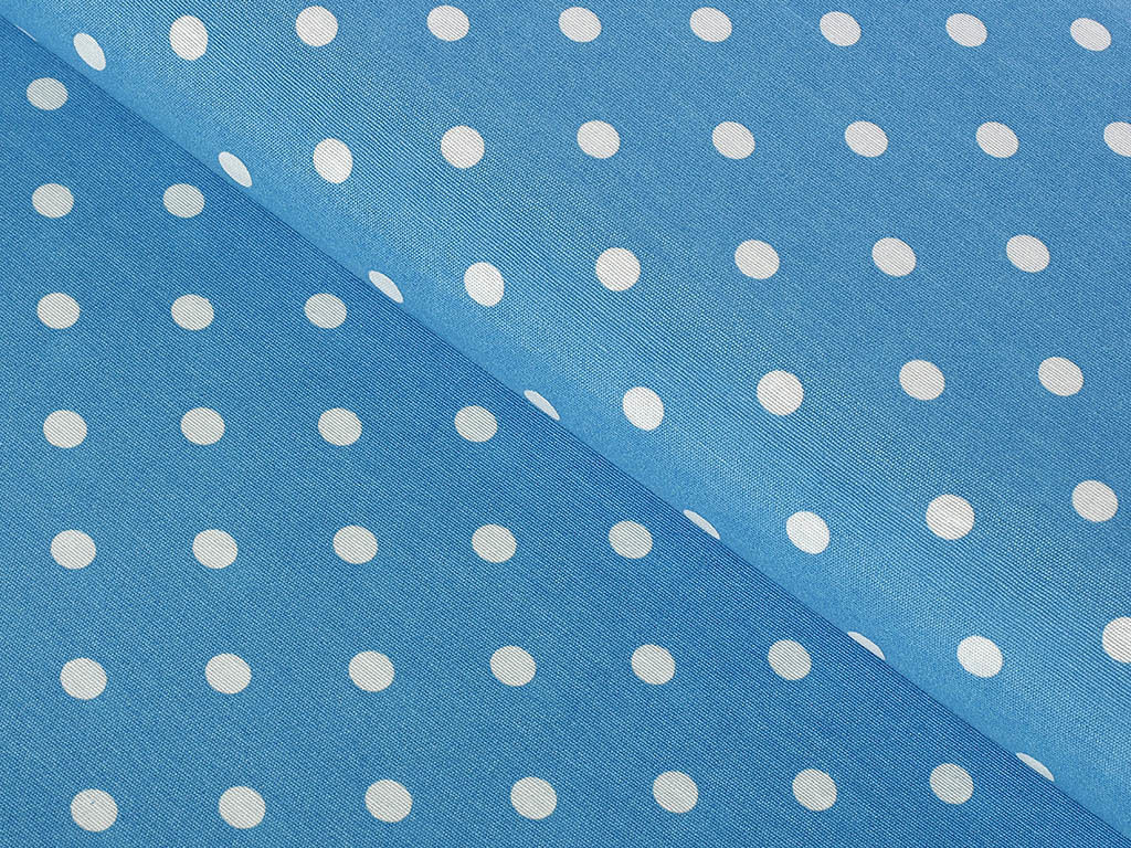 Dekorační látka Loneta - bílé puntíky na modrém