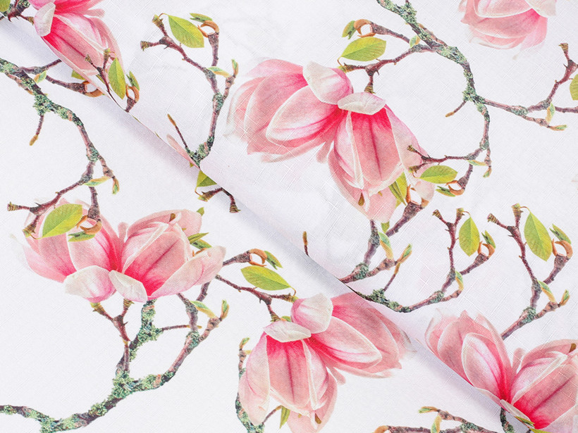 Teflonová látka na ubrusy - jarní motiv růžových magnolií