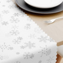 Vánoční teflonový běhoun na stůl - vzor stříbrné vločky na bílém