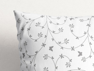 Bavlněný povlak na polštář - vzor šedé kytičky a motýlci na bílém