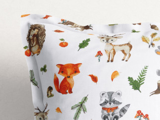 Dětský bavlněný povlak na polštář s ozdobným lemem - lesní zvířátka