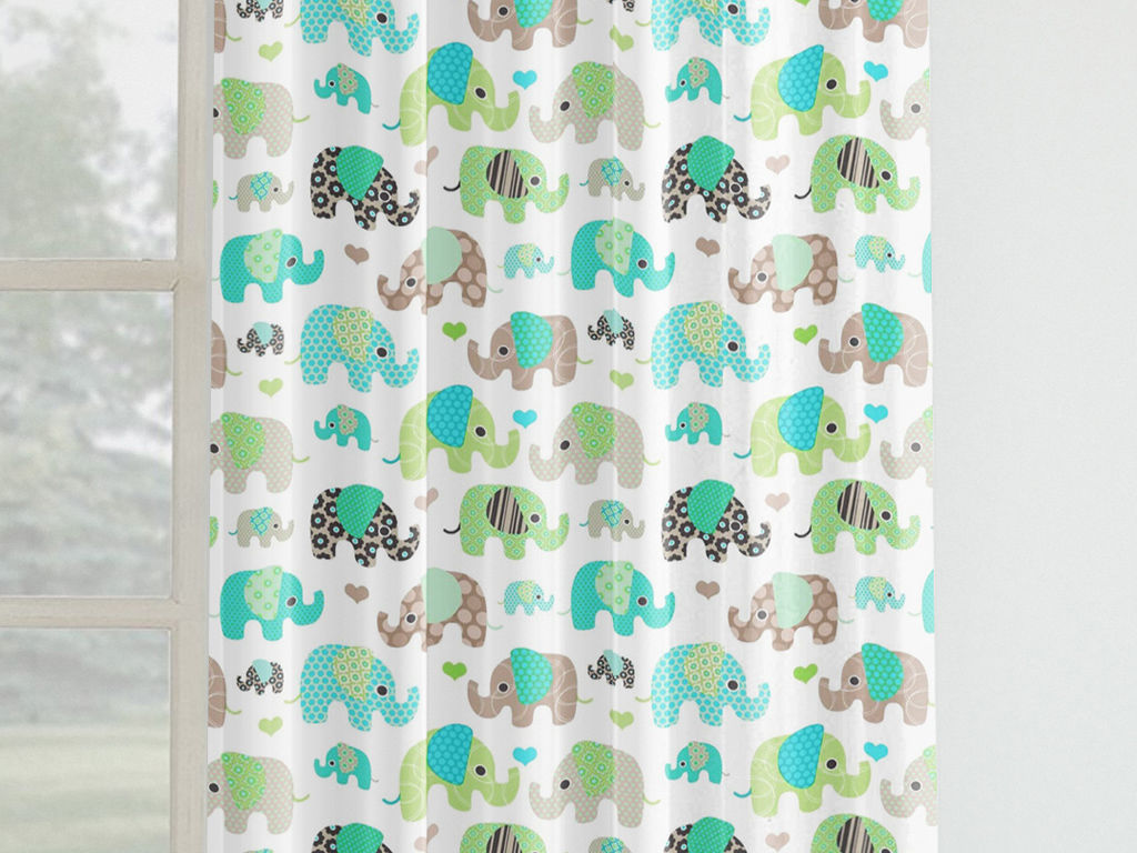 Dětský bavlněný závěs - zelenomodří sloni