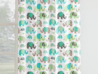 Dětský bavlněný závěs - vzor zelení sloníci na bílém