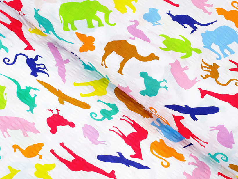Bavlněný krep - barevná zvířata ze zoo