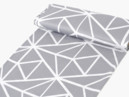 Bavlněný satén - vzor 1049 bílé geometrické tvary na šedém - metráž š. 240cm