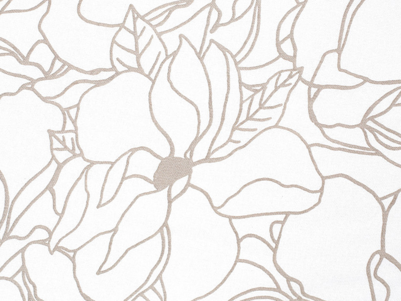 Bavlněné plátno - světle béžové květy na bílém